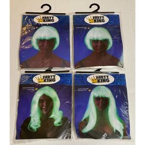 4 Glow In The Dark Wig Bob Straight Curled Halloween Mardi Gras Rave Party King
